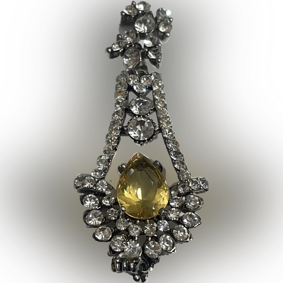 Pear Citrines Canary Yellow Topaz Marquise Oval Cluster Drop Earrings - Picture 2 of 4